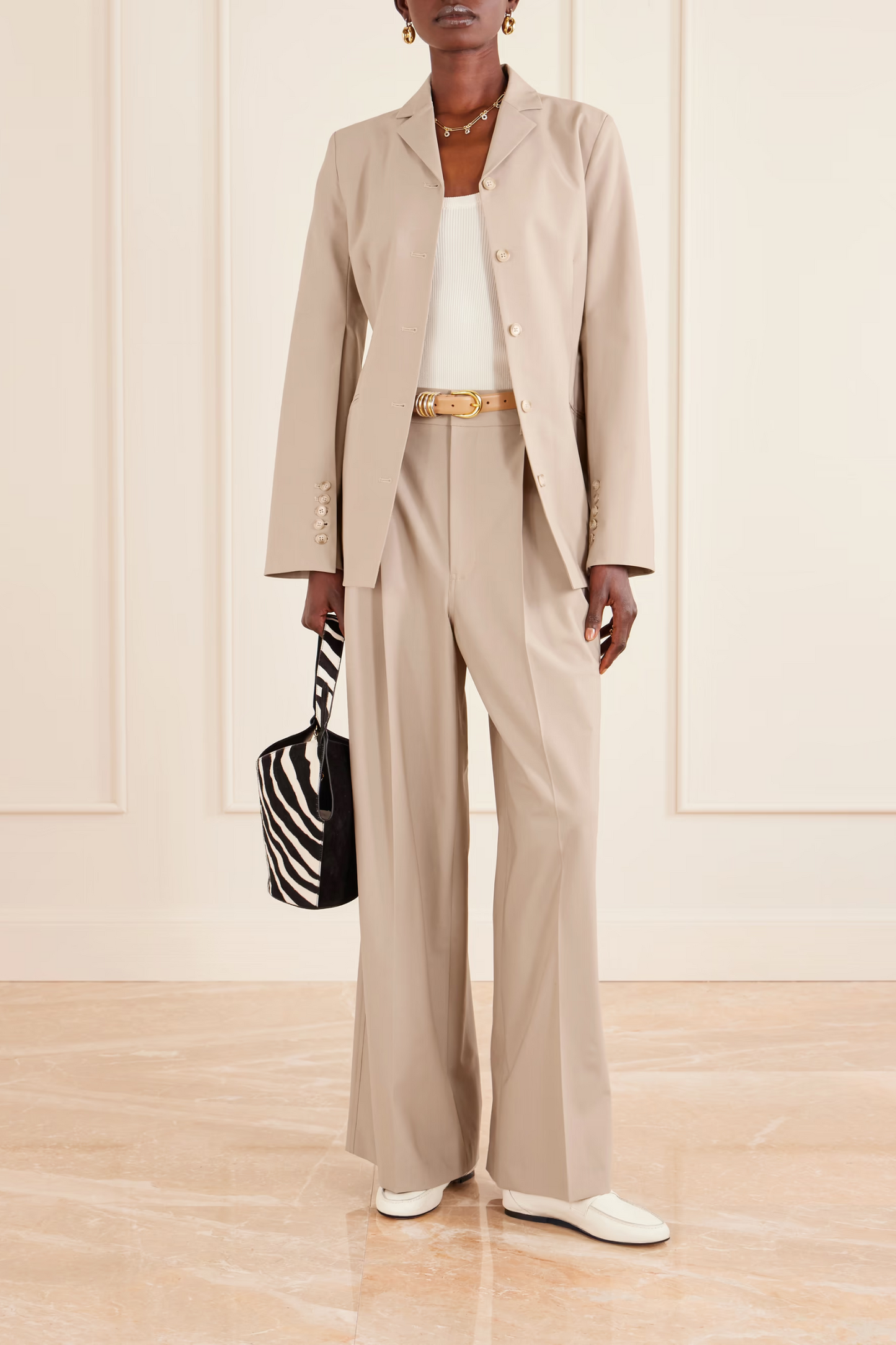 Fatima Pleated Wool-blend Wide-leg Pants