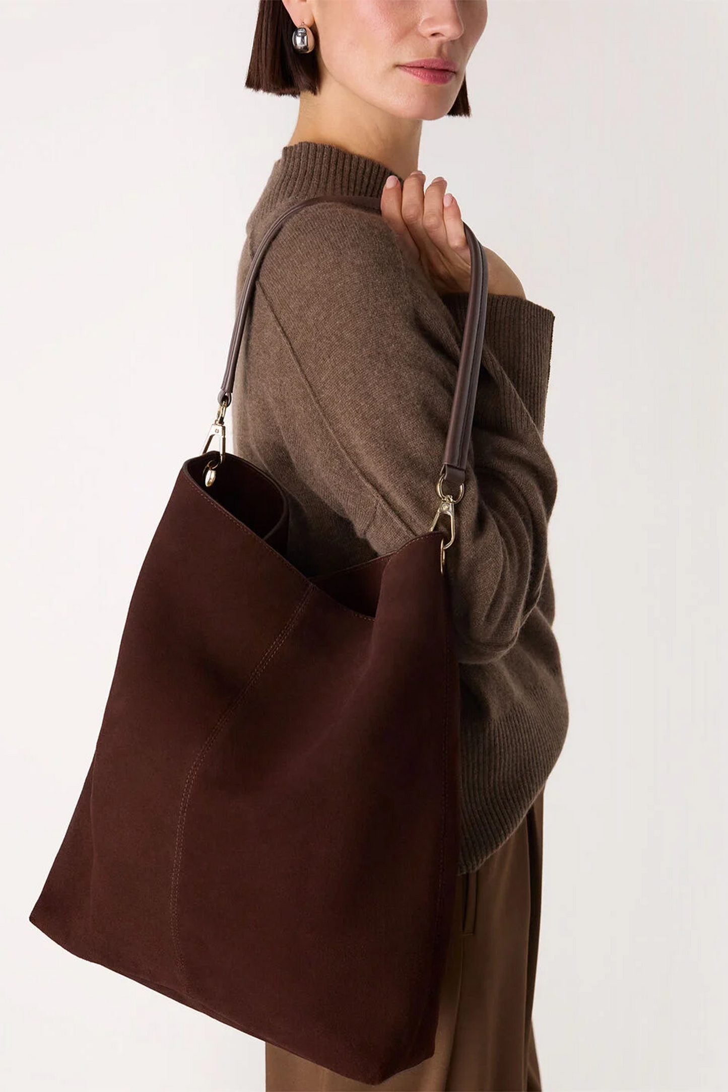 Chocolate Kamil Suede Tote Bag