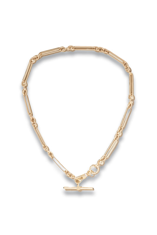 Trombone Albert Clip T-Bar 14kt gold, sapphire and diamond necklace