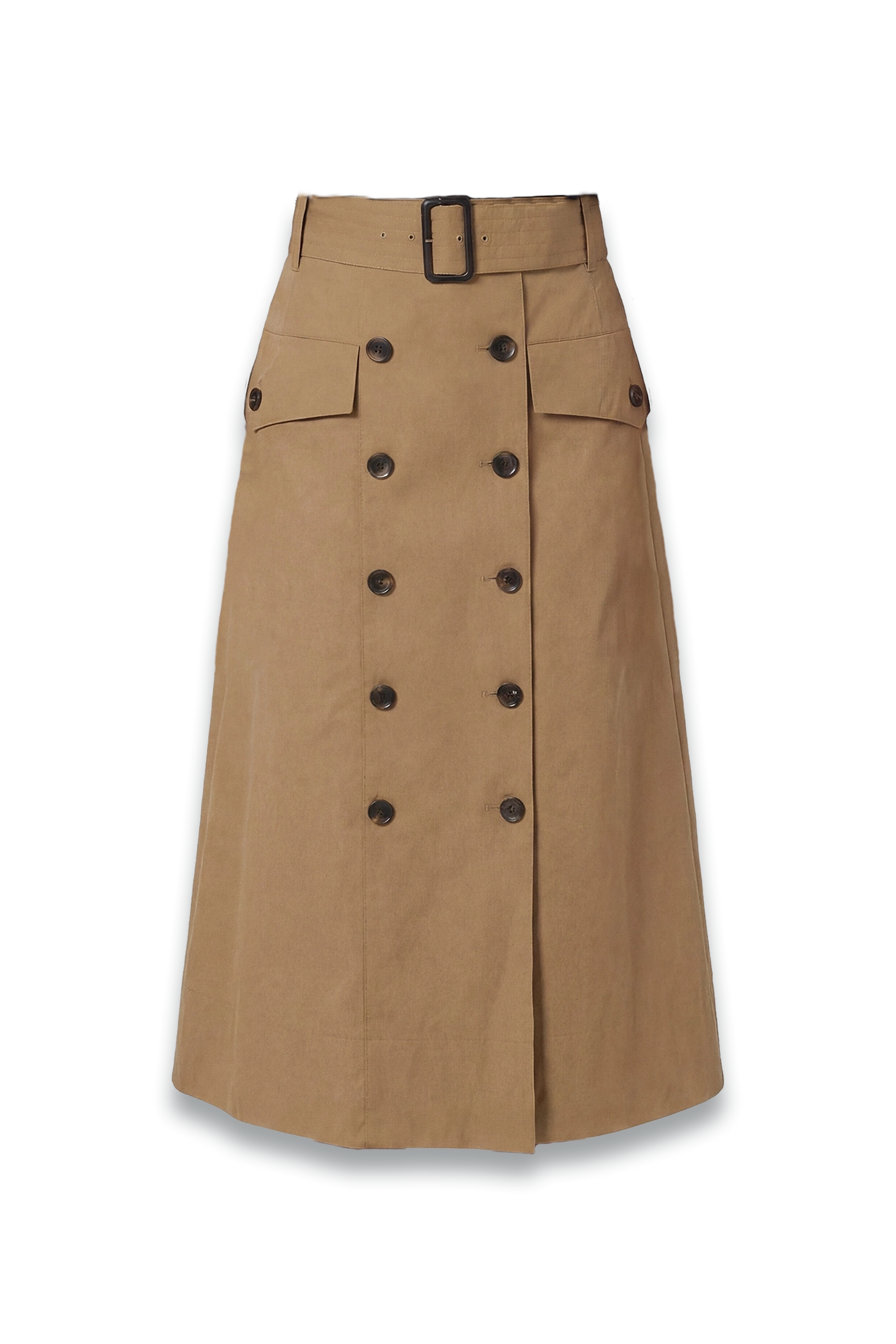Tailored Cotton Trench Button Front Pleated Skirt