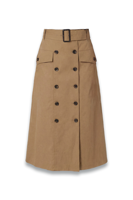 Tailored Cotton Trench Button Front Pleated Skirt