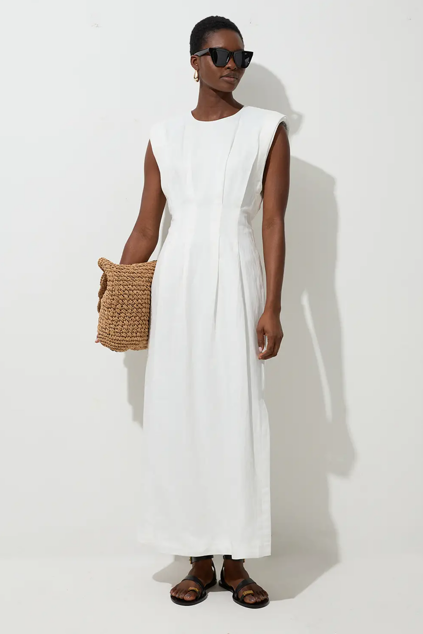 Viscose Linen Woven Pintuck Midi Dress