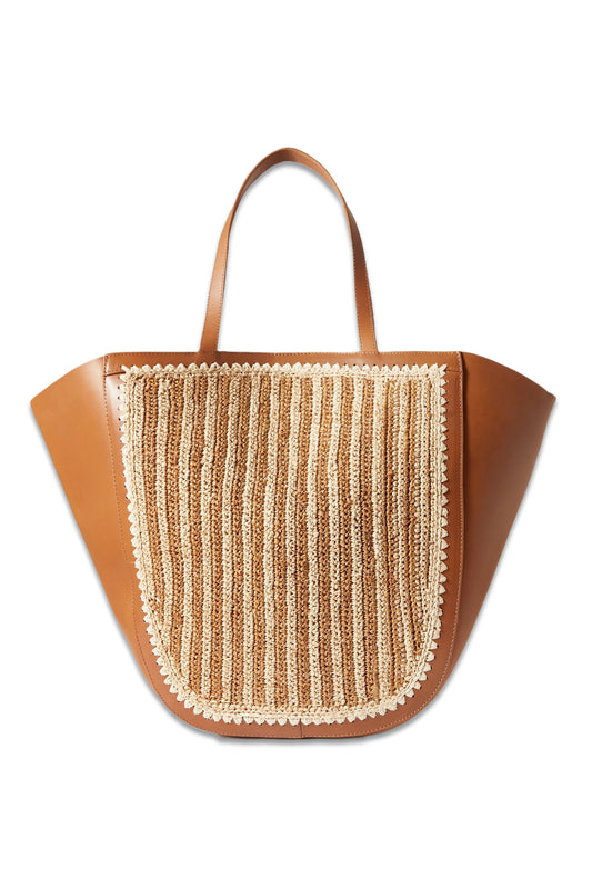 + NET SUSTAIN Katia Paneled Leather And Striped Raffia Tote