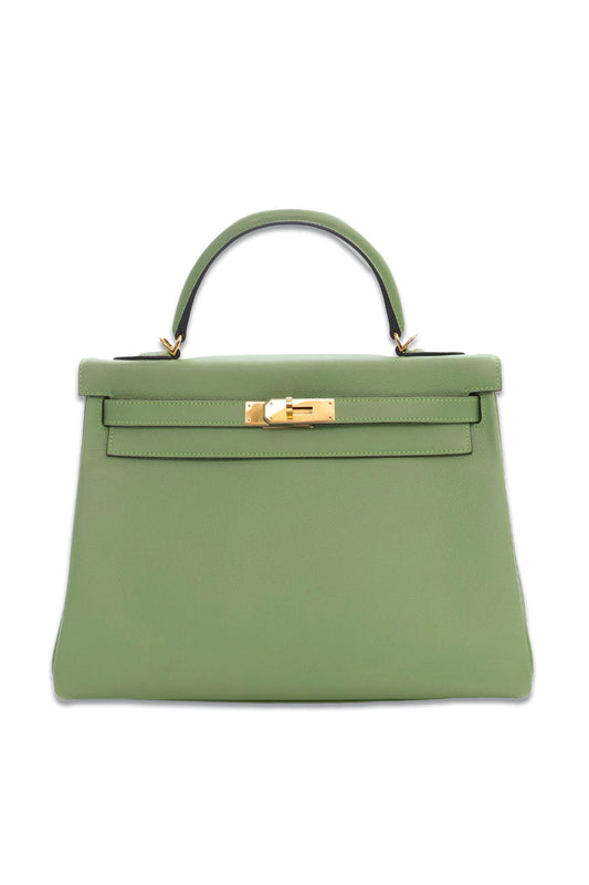 Kelly 32 Retourne In Vert Criquet Togo Leather