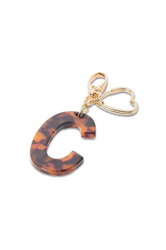 Alphabet Faux Tortoiseshell Brown & Black Keyring