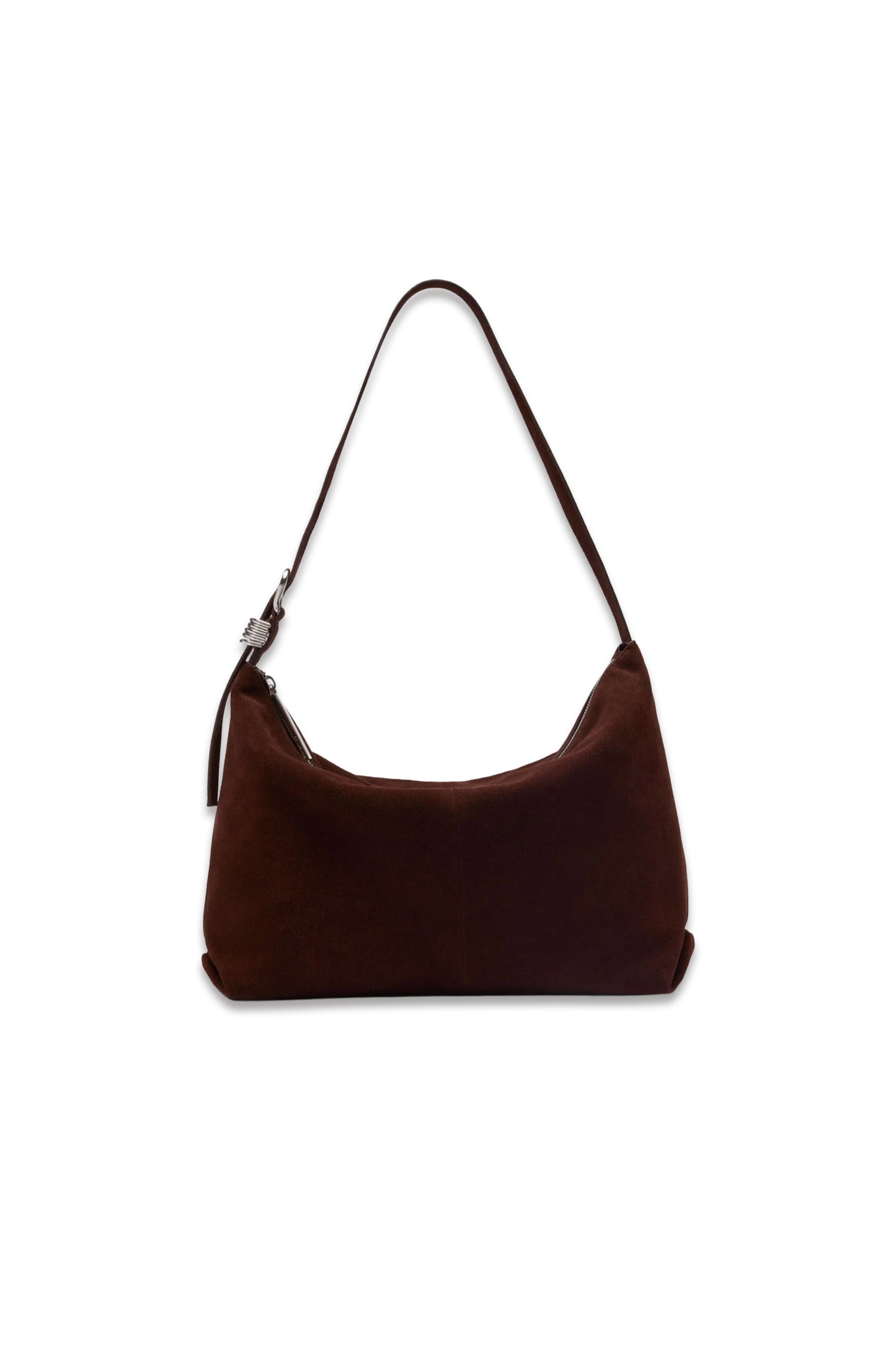 Chocolate Ring Detail Suede Shoulder Bag