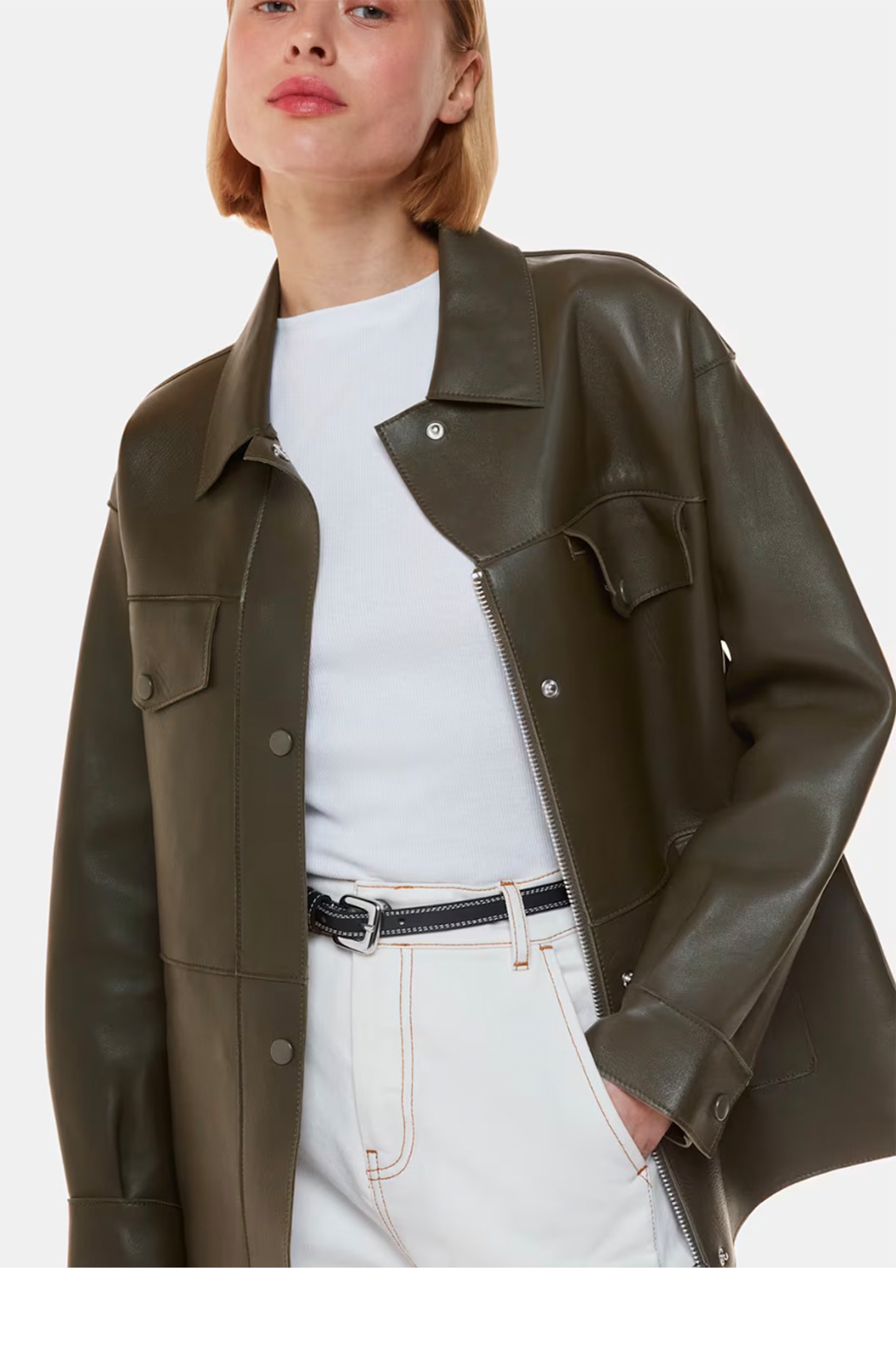 Khaki Clean Bonded Leather Jacket