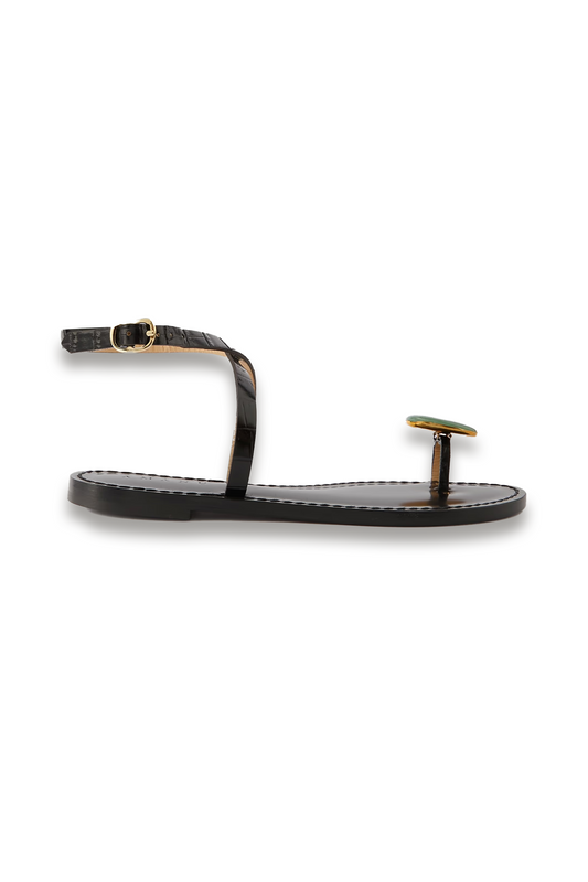 The Kigali Aventurine-embellished Croc-effect Leather Sandals
