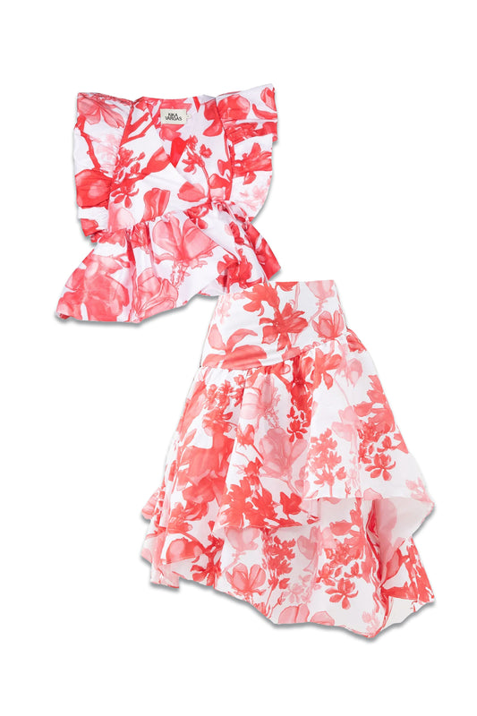 Liv Floral-Print Taffeta Top And Abella Floral-Print Midi Skirt