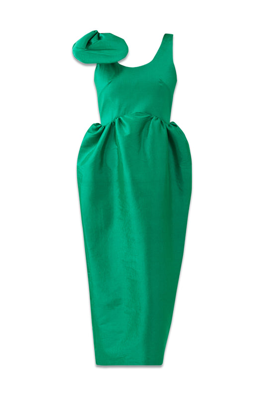 Anne Bow-shoulder Taffeta Midi Dress