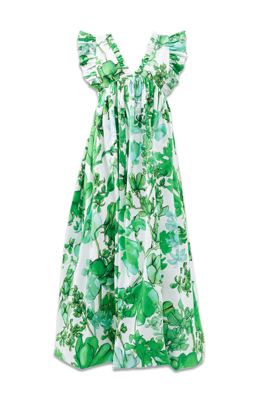 Tatiana Ruffled Azalea-print Poplin Maxi Dress