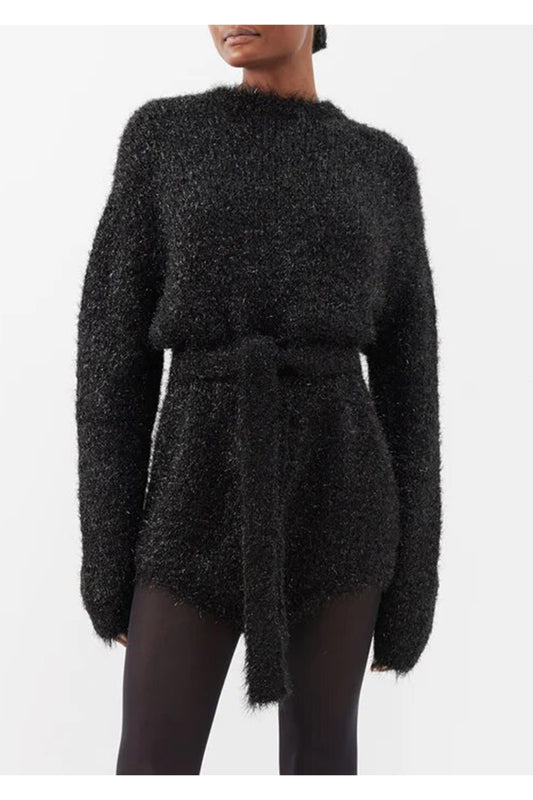 Long-sleeved Metallic Lurex-knit Bodysuit