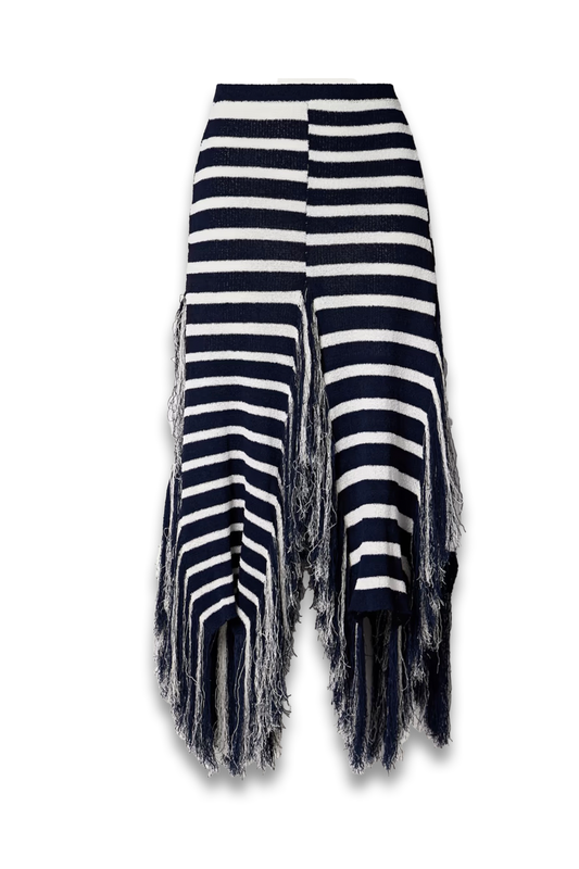 Yves asymmetric fringed striped knitted maxi skirt