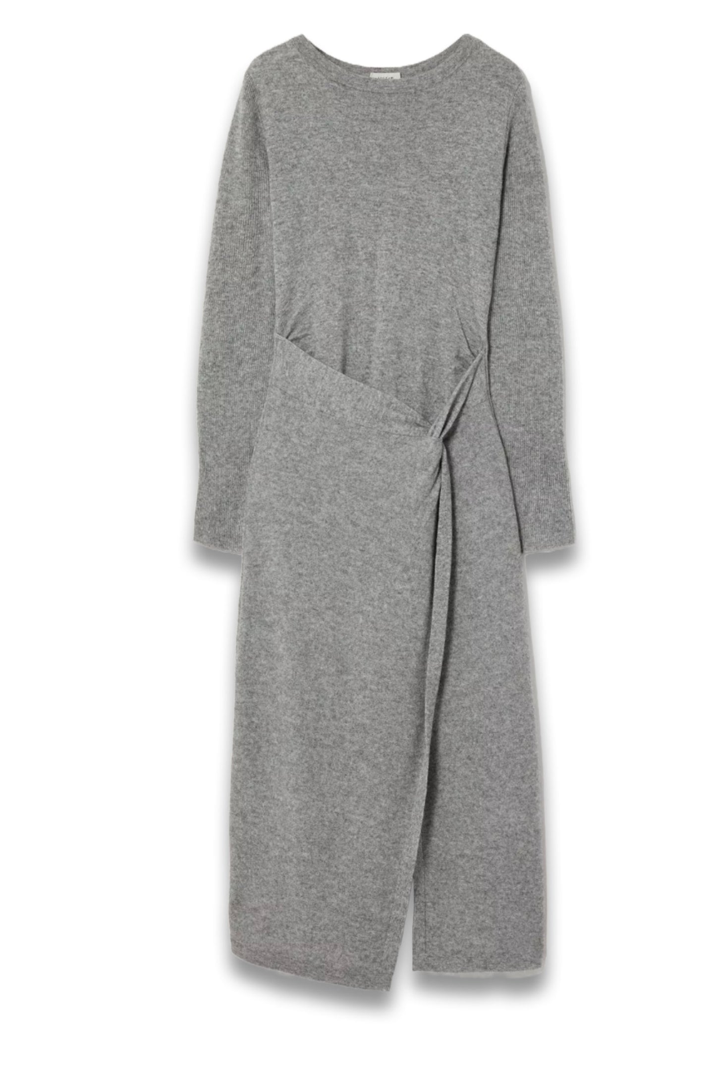 Knot Belt Wool Rich Dress, Grey