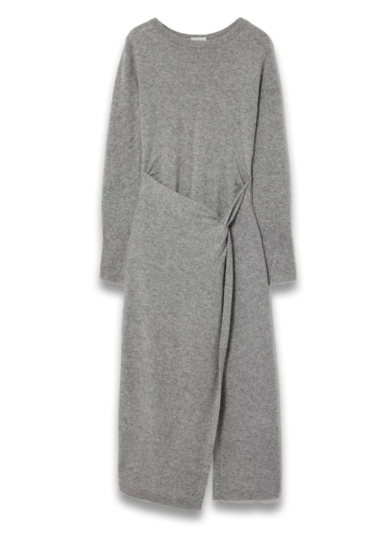 Knot Belt Wool Rich Dress, Grey