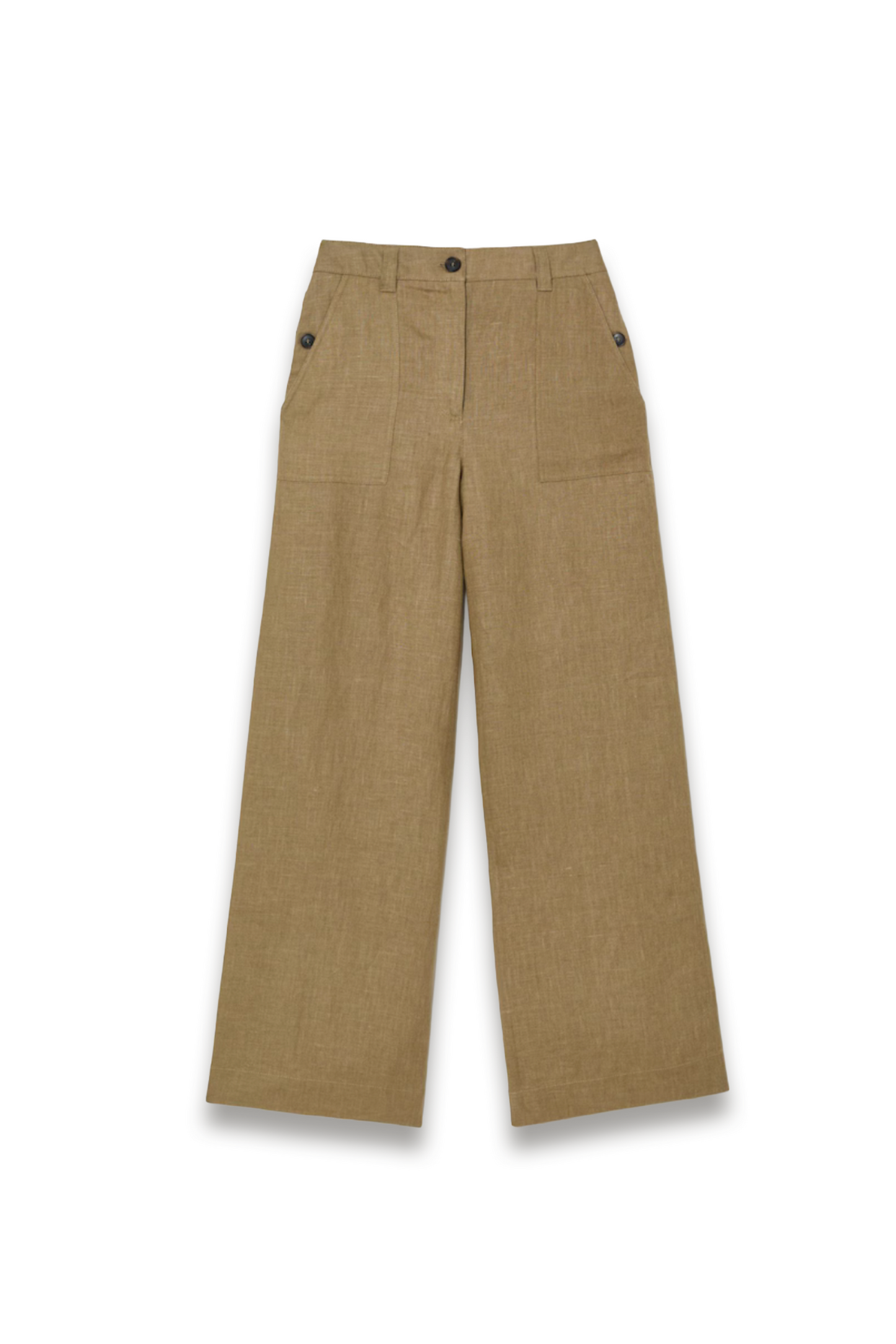 Linen Wide-Leg Trousers in Light Khaki Green