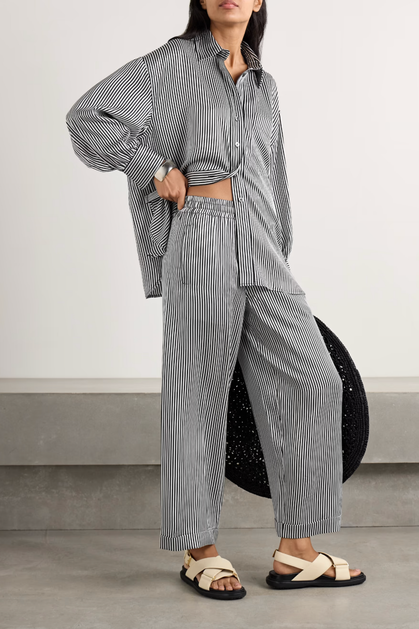 Finance Striped Silk-Satin Wide-Leg Pants