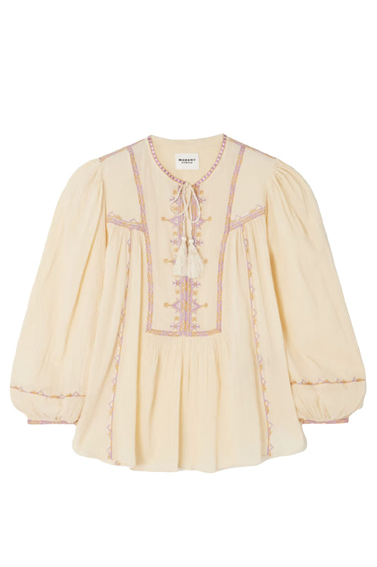 Sileka Tie-detailed Embroidered Cotton-gauze Blouse