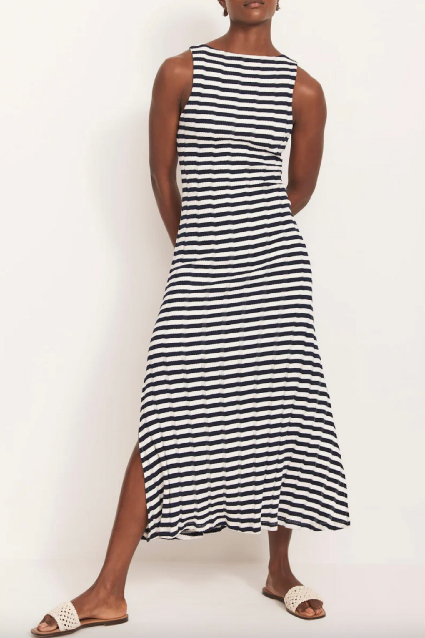 Blue Striped Jersey Maxi Dress