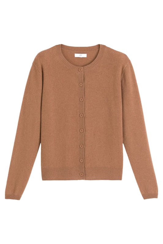 Cashmere Camel Crew Neck Cardigan