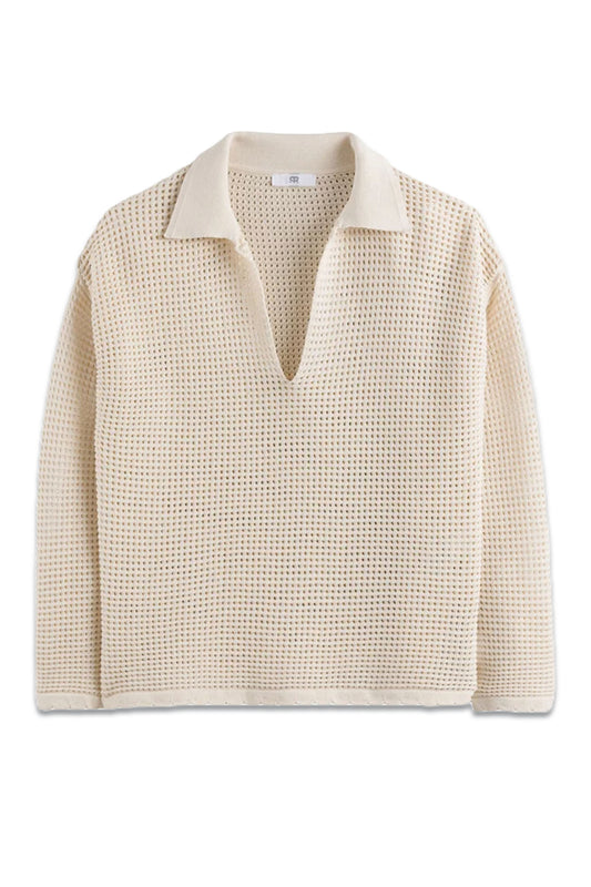 Recycled Polo Jumper In Openwork Knit