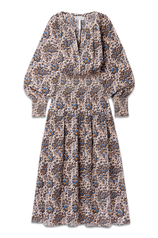 La Ventura Shirred Floral-print Organic Cotton-voile Maxi Dress