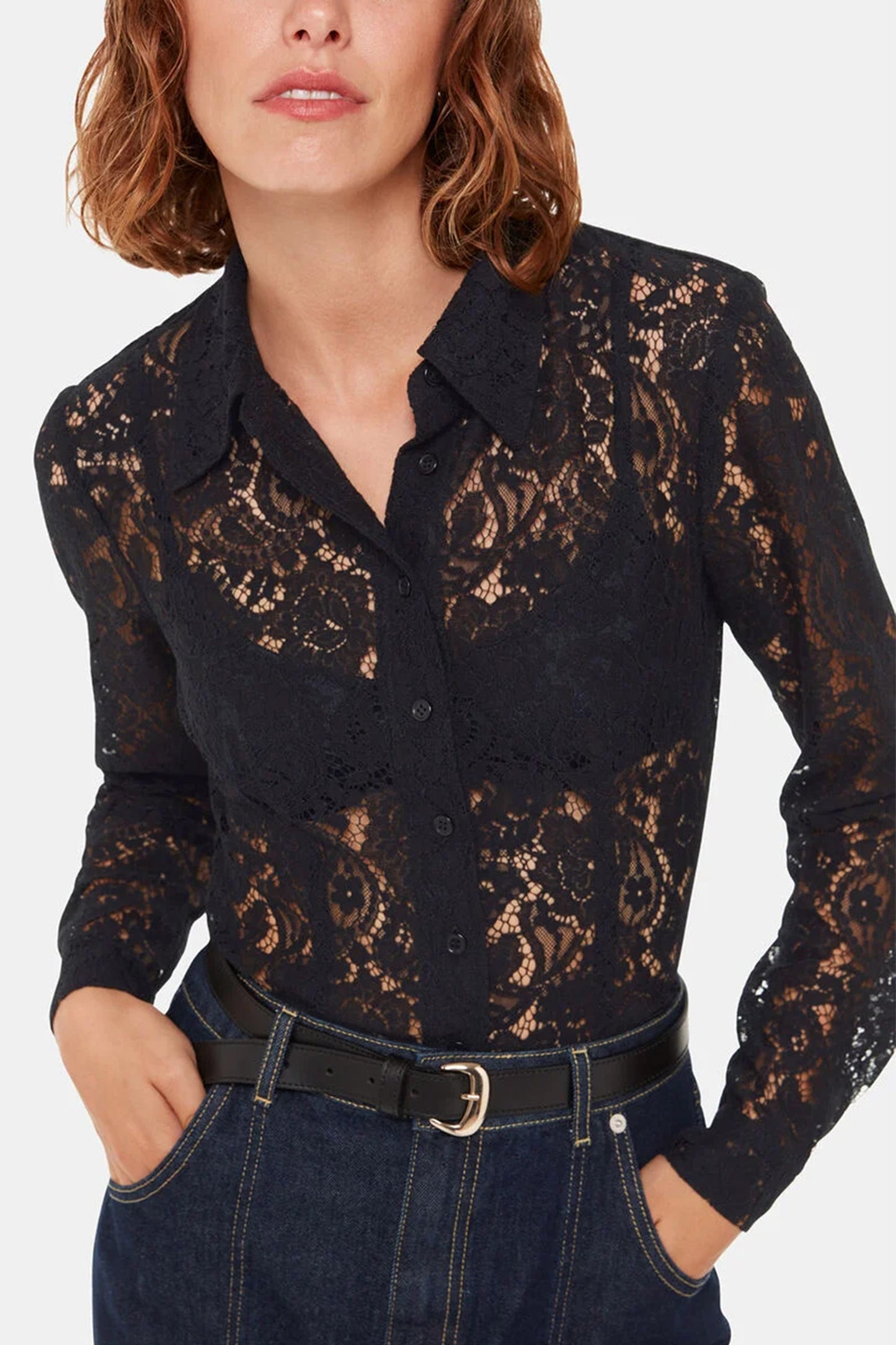 Black Lucy Seam-detail Lace Shirt