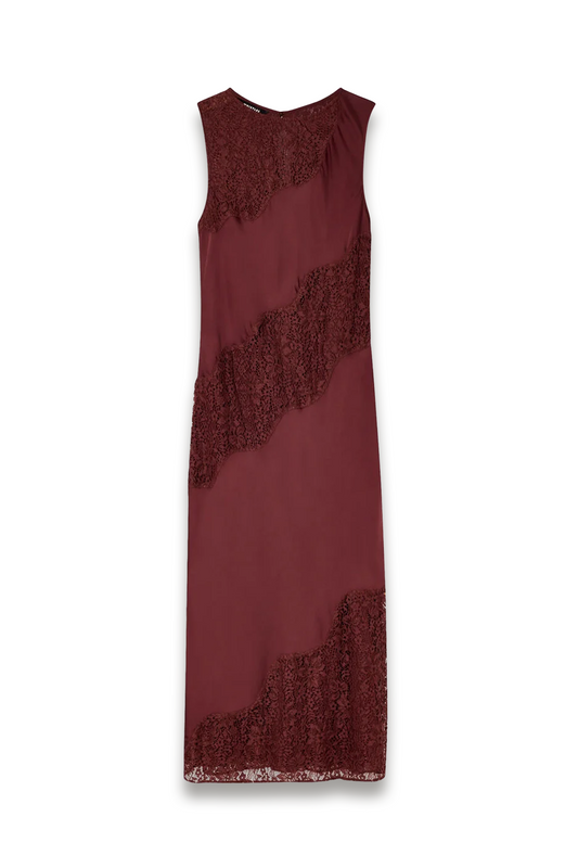 Brown Lace-insert Midi Dress