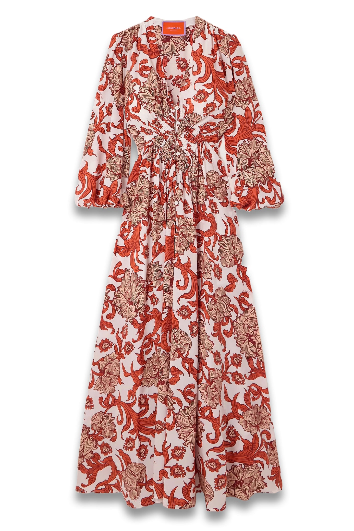 Long Camerino Ruffled Printed Silk Maxi Dress