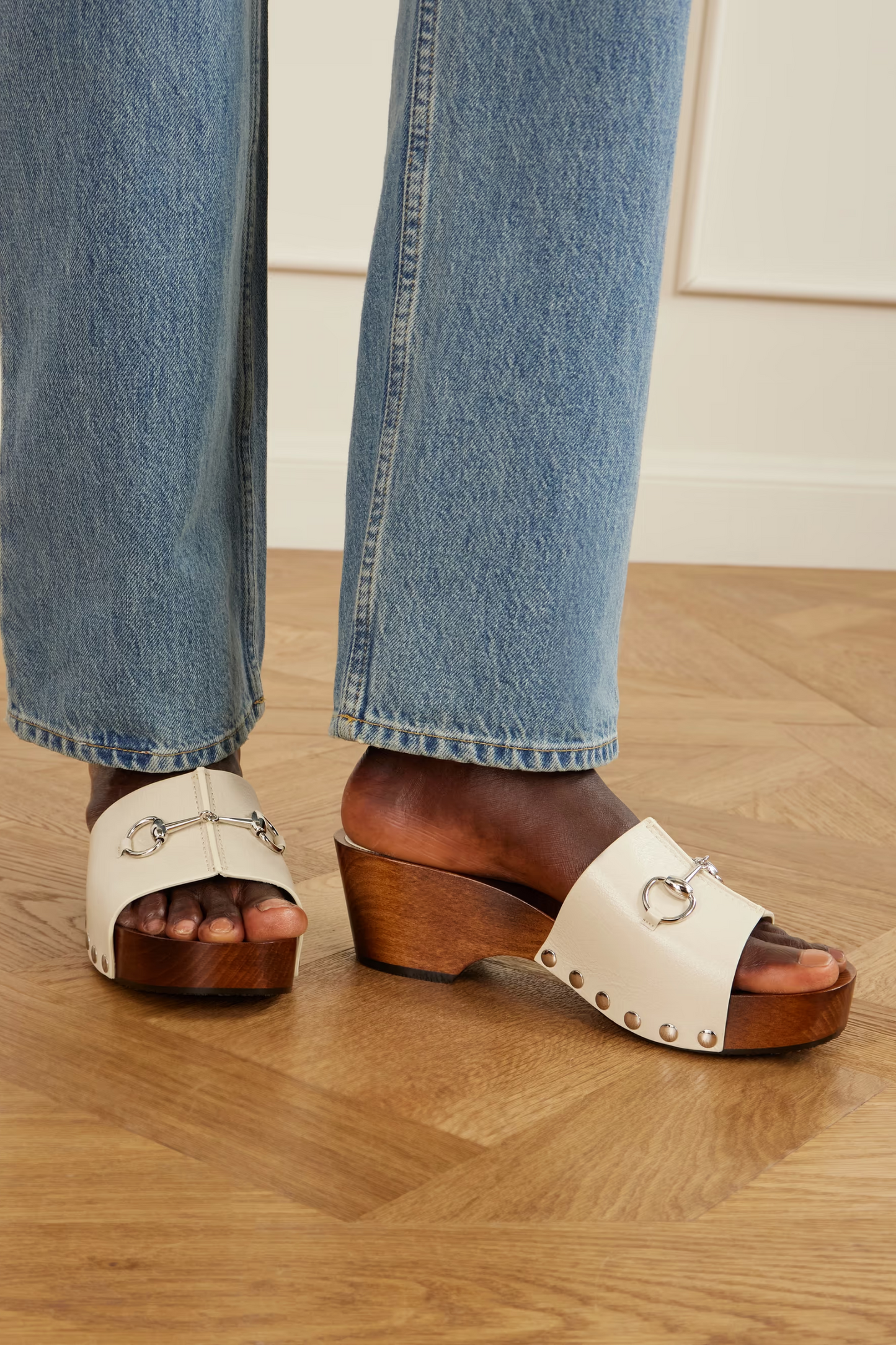 Embellished Leather Clogs