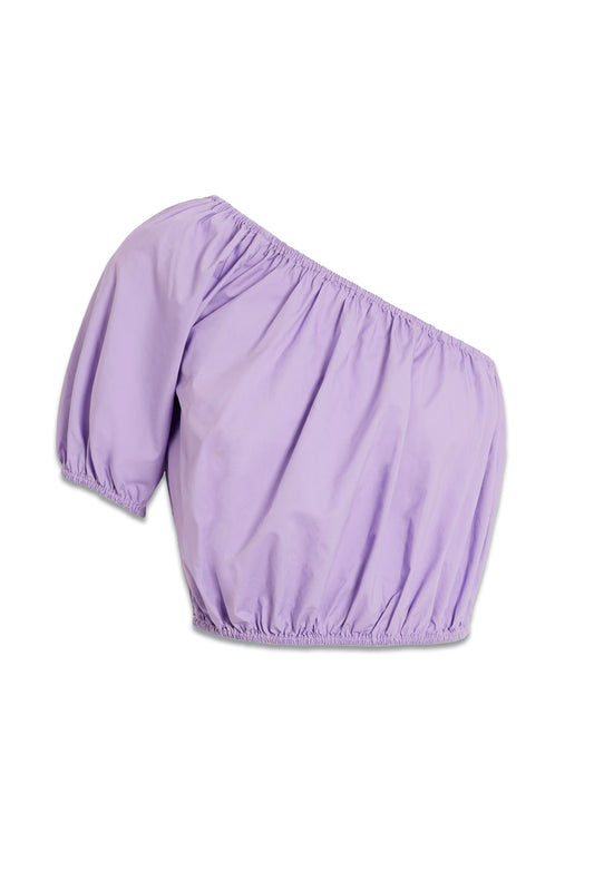 One-shoulder cropped cotton-poplin top lavender