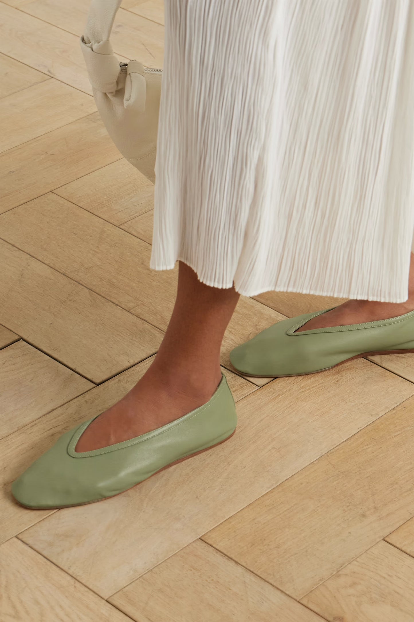 Green Luna Leather Ballet Flats