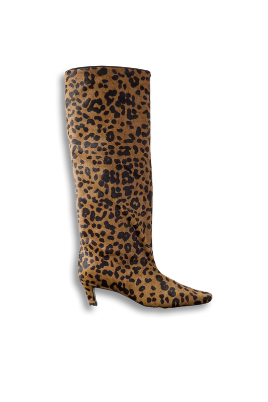 The Wide Shaft Leopard-print Calf-hair Knee Boots