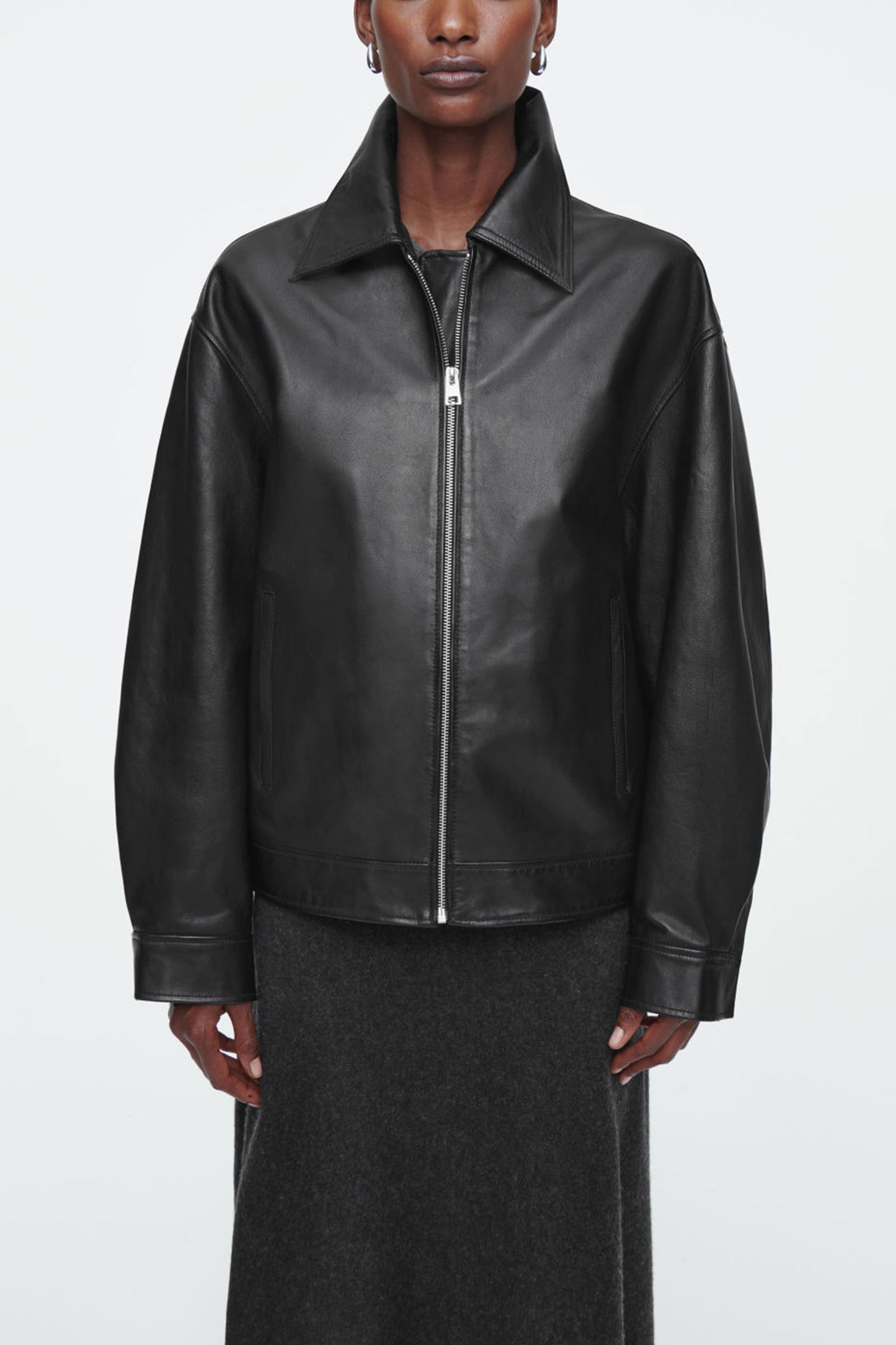 Oversized Collared Leather Jacket