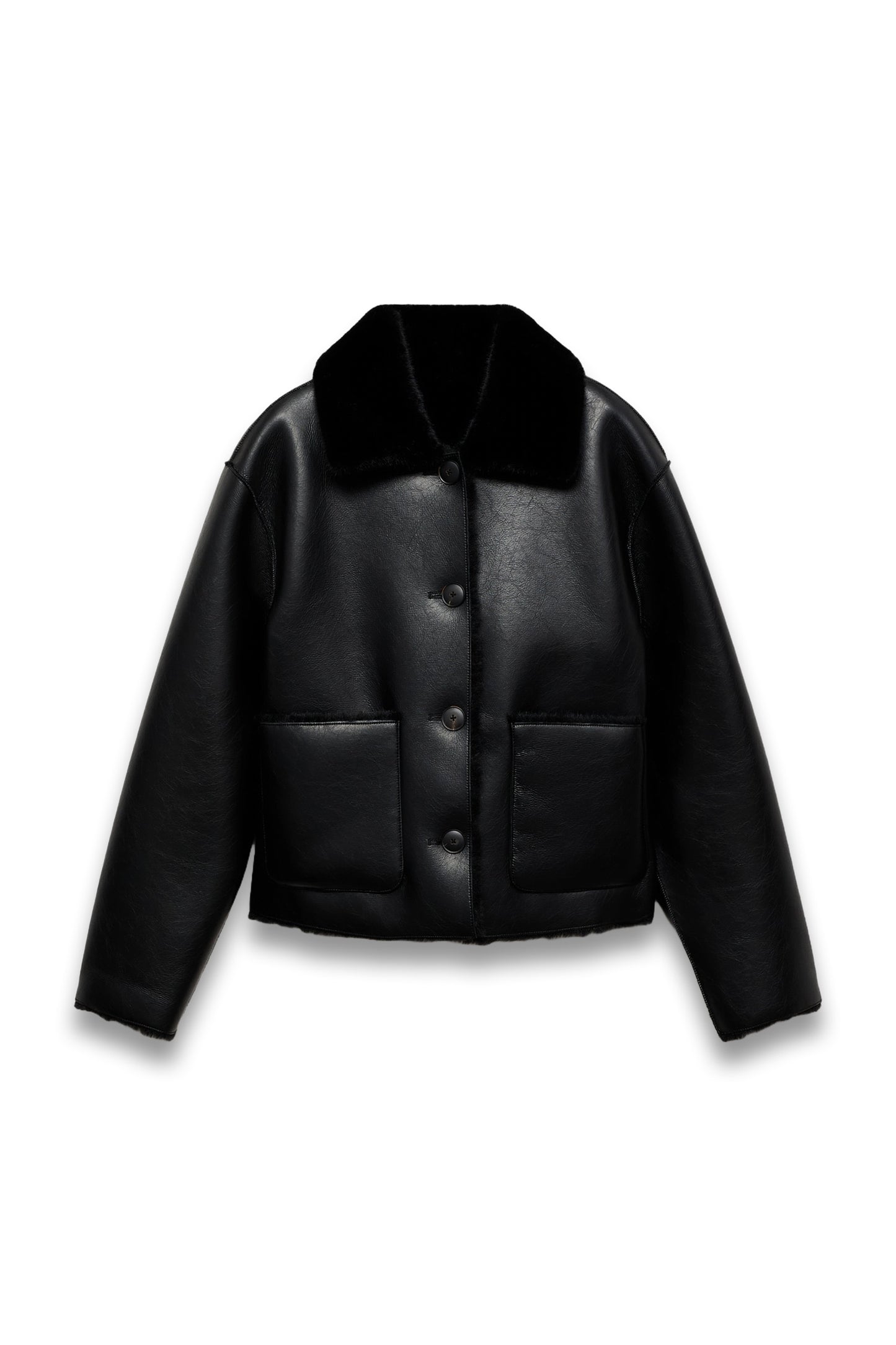 Double-Sided Leather-Effect Jacket with Pockets