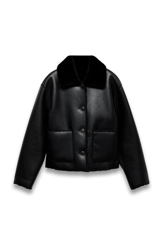 Double-Sided Leather-Effect Jacket with Pockets