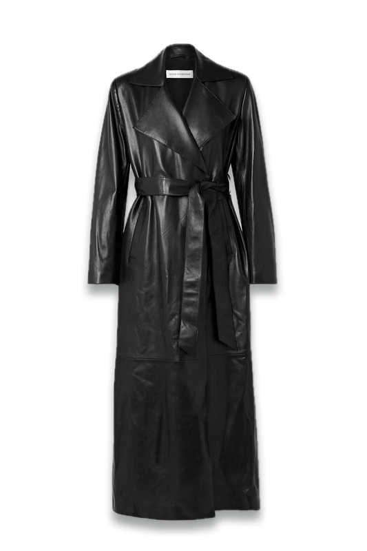 Kasha Belted Leather Trench Coat
