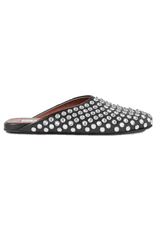 Crystal-Embellished Leather Mules