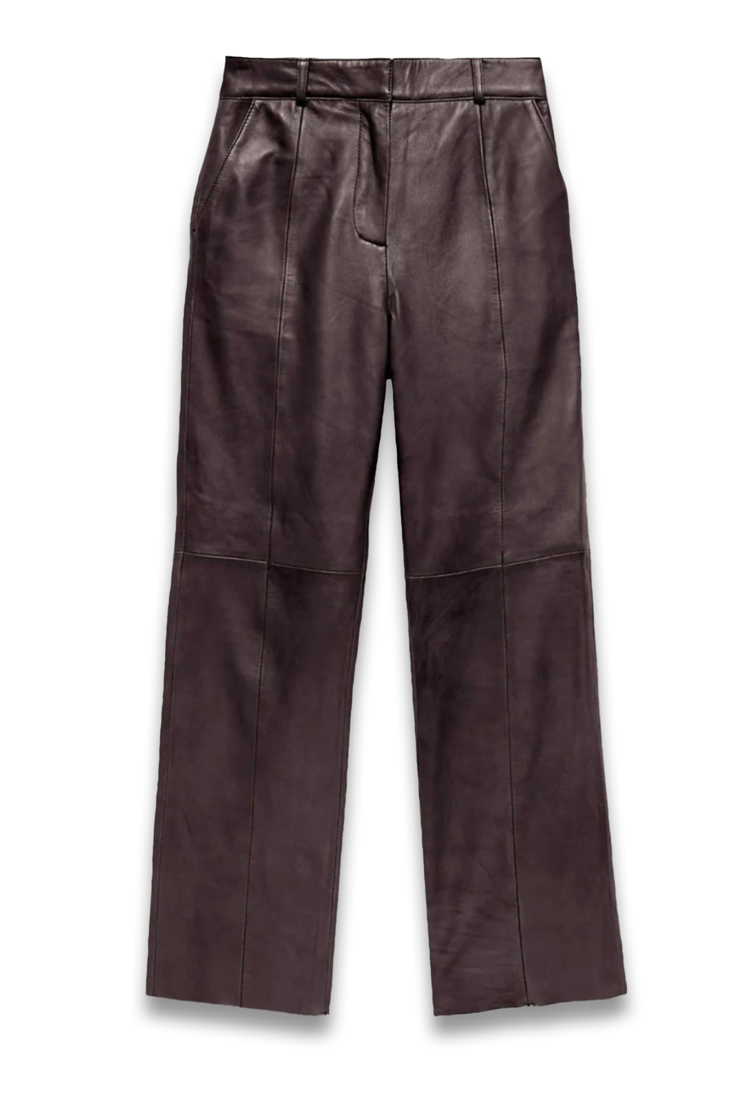 Burgundy Leather Straight Trousers