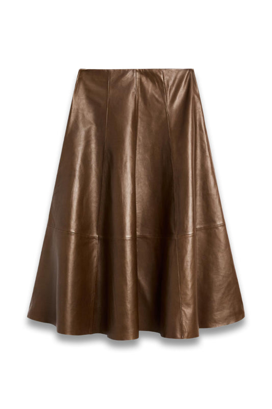 Nappa Leather Flared Midi Skirt