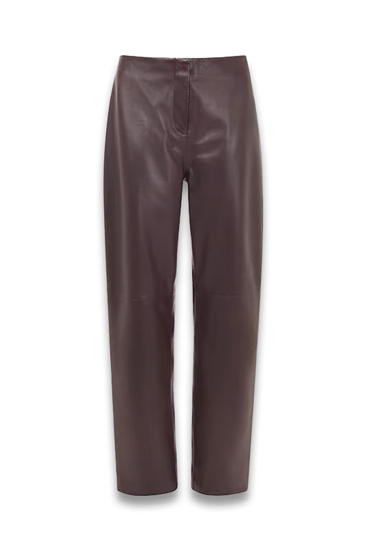 Chocolate Flat-front Leather Trousers