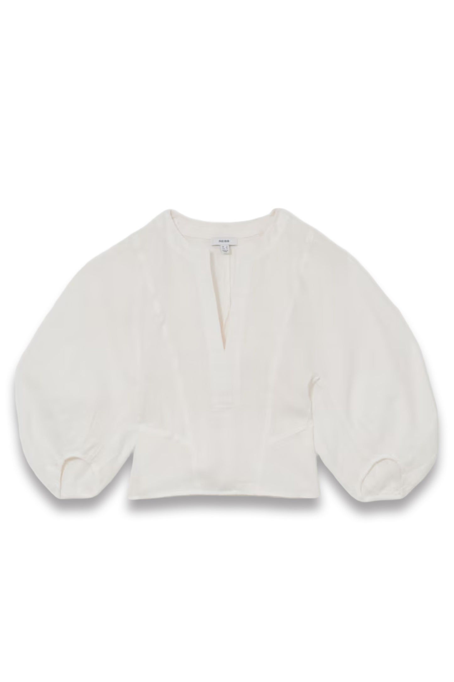 Linen Balloon-Sleeve Top in Ivory