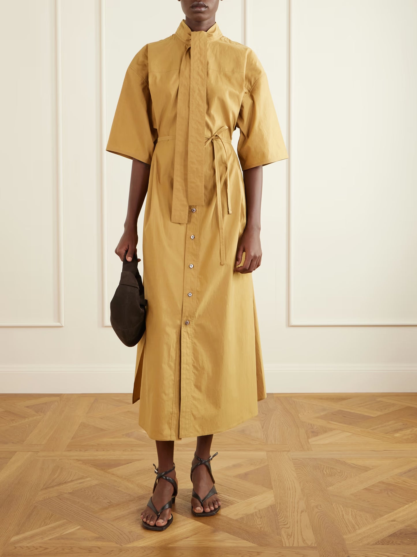 Reversible Scarf-detailed Cotton-blend Midi Dress