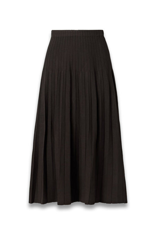 Lena Pleated Ribbed-Knit Midi Skirt