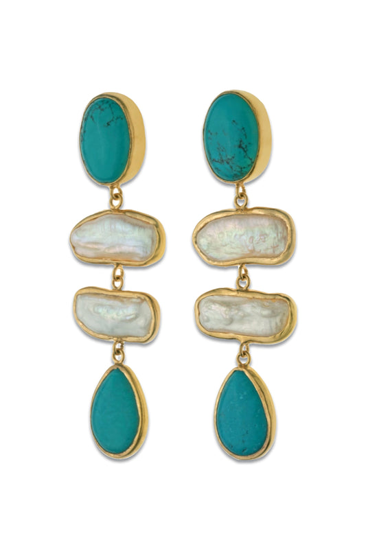 Felicia Turquoise & Pearl Statement Drop Earrings