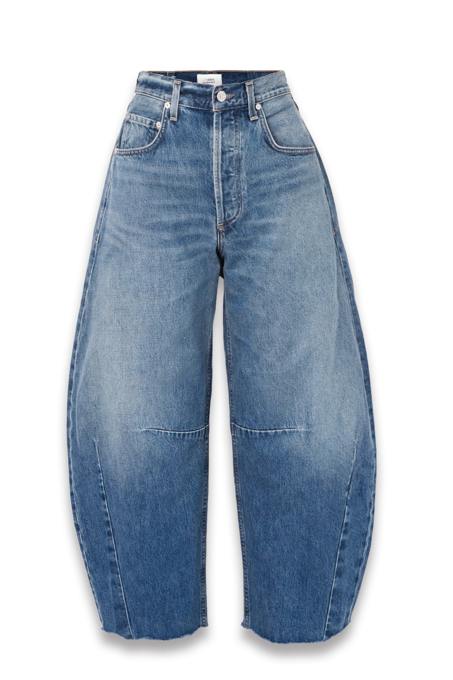 Horseshoe Frayed High-Rise Barrel-Leg Jeans