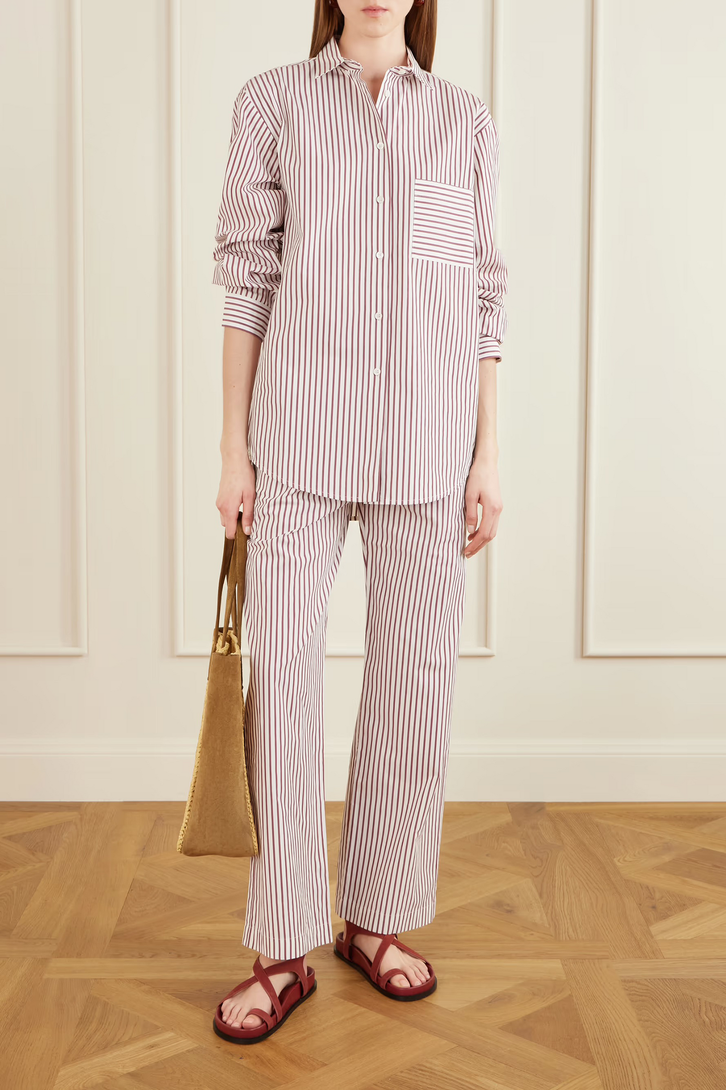 Striped Cotton-poplin Straight-leg Pants