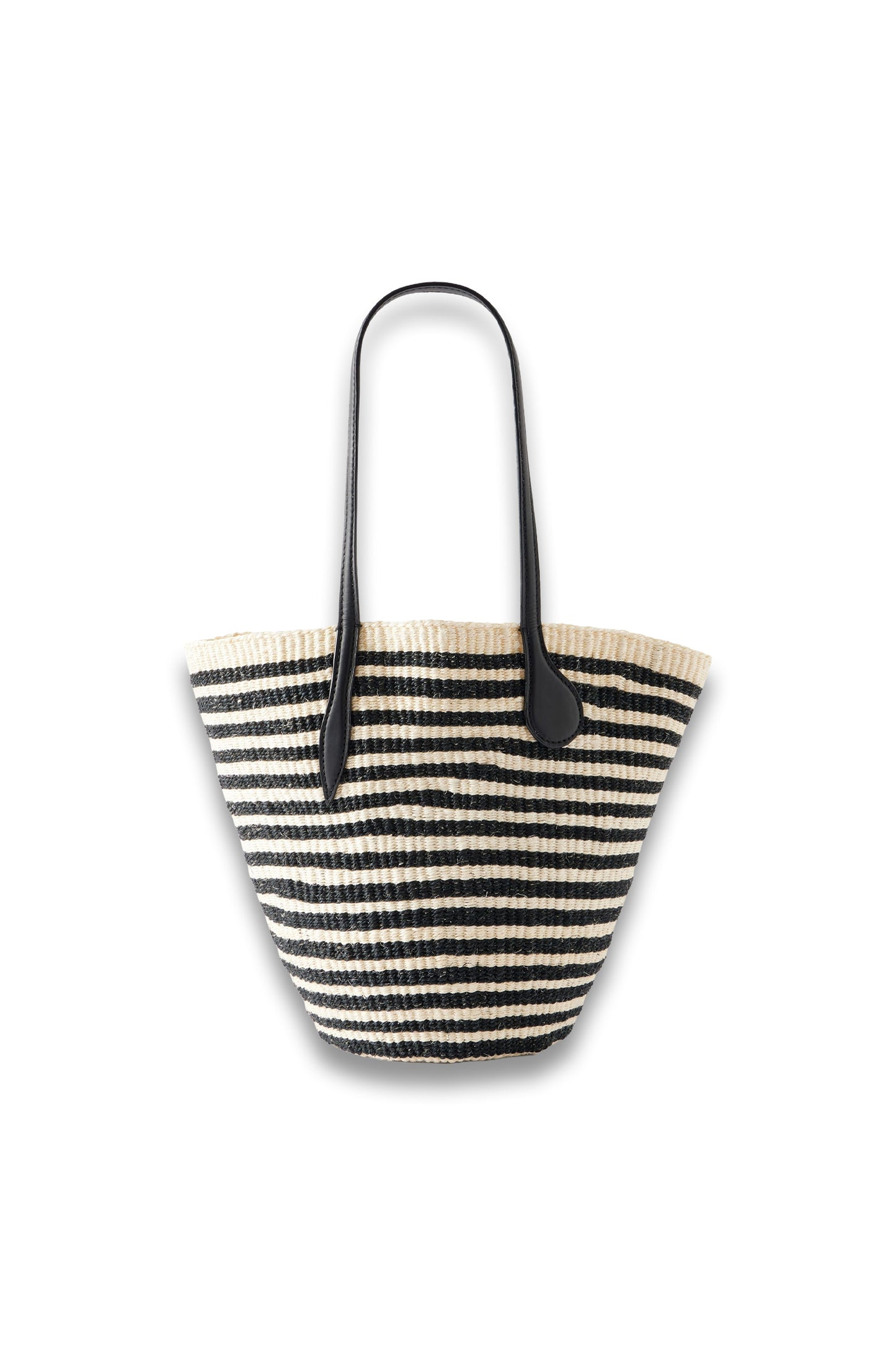 Striped Leather-trimmed Sisal Shoulder Bag