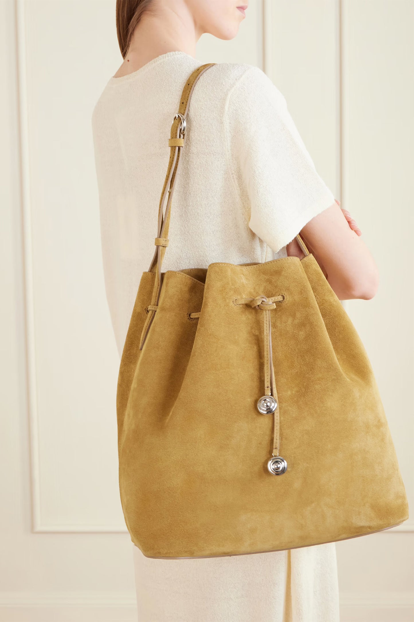 Charm Suede Drawstring Shoulder Bag