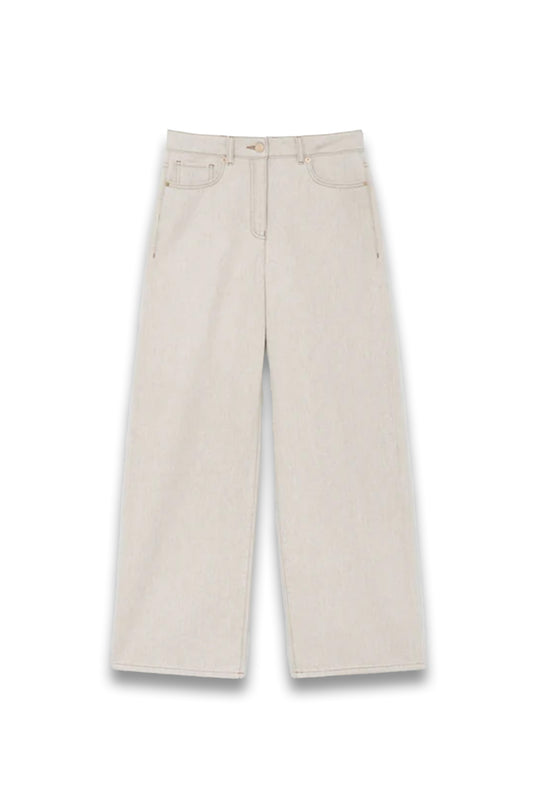 Wide-Leg Jeans with Hemp in Cream